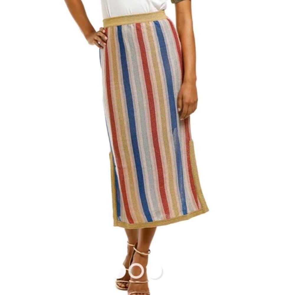 SUBBOO MILA Metallic Multicolored Stripped Knit MIDI Skirt
